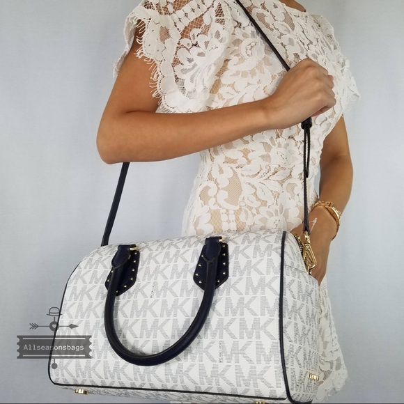 Michael Kors Medium Aria Satchel navy Vanilla Bag - Picture 6 of 8